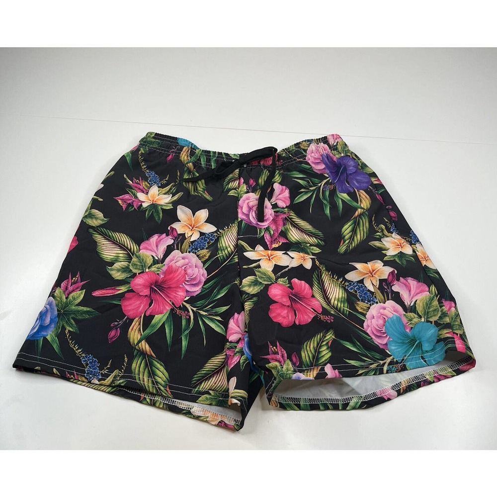 NEW Vapor 95 Tropical Floral Swim Trunks Size 28  Men’s Black Mesh Lined